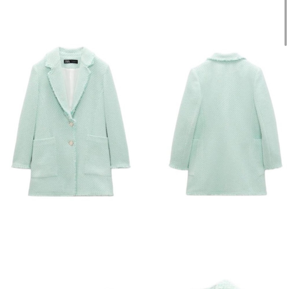 Zara textured white and green blazer coat